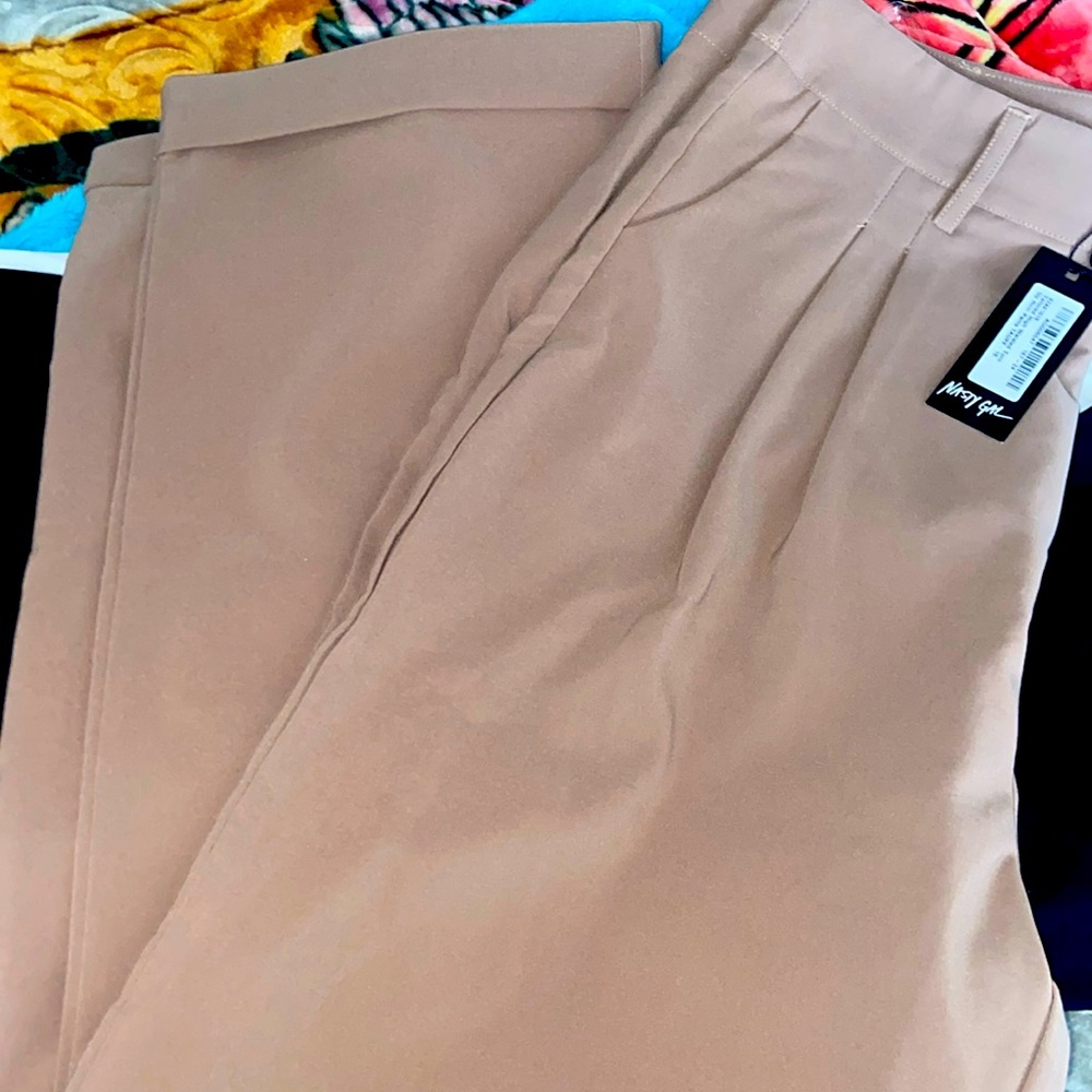 khaki/taupe tailored high waisted turn up hem pants